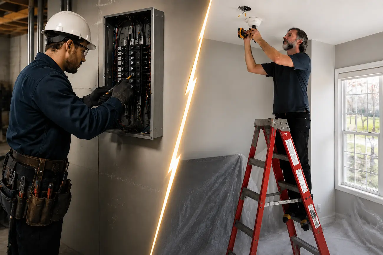 Electrician vs pot light specialist working on recessed lighting installation in Toronto home